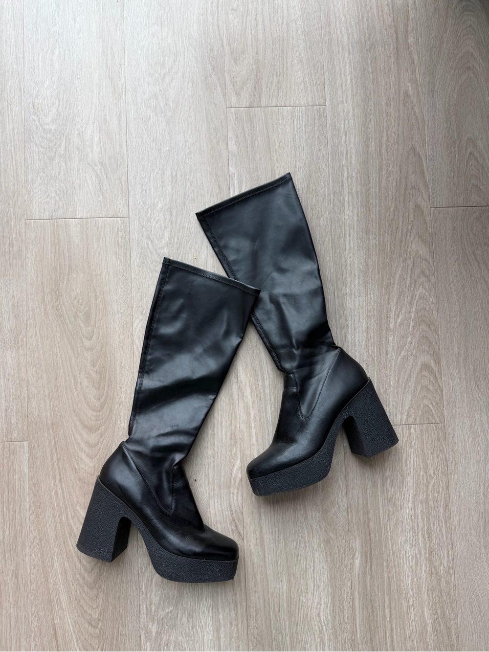 Women's Black Over-the-Knee Platform Boots with Block Heel